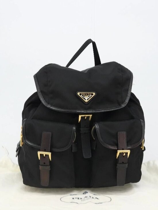 PRADA Backpack Nylon Black Gold Auth yk20532SAV